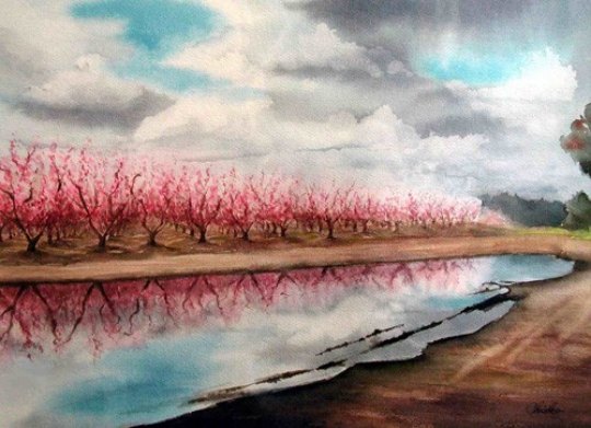 "Blossom Trail" by artist Chieko Delgado from Senate District 14 was displayed as part of the 2015 California State Senate's Contemporary Art Collection.